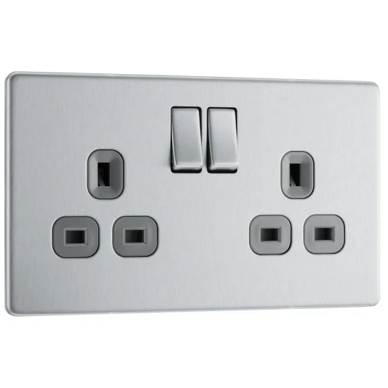 BG Nexus FP 2G Switched Socket B Steel FBS22G